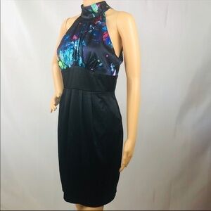 XoXo vintage formal dress halter style black and color splash